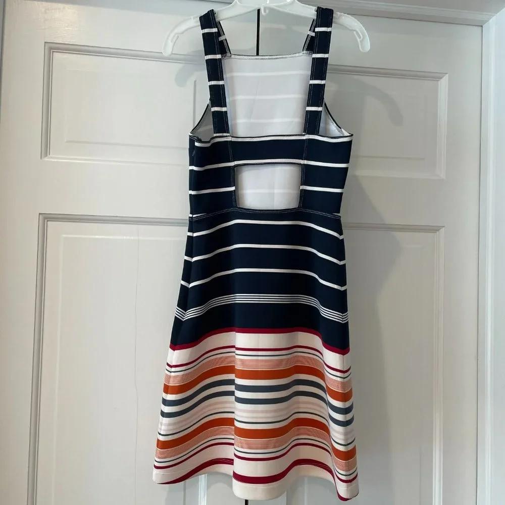 Abercrombie Neoprene Square Neck Dress Navy Stripe Women’s XS - Picture 2 of 12